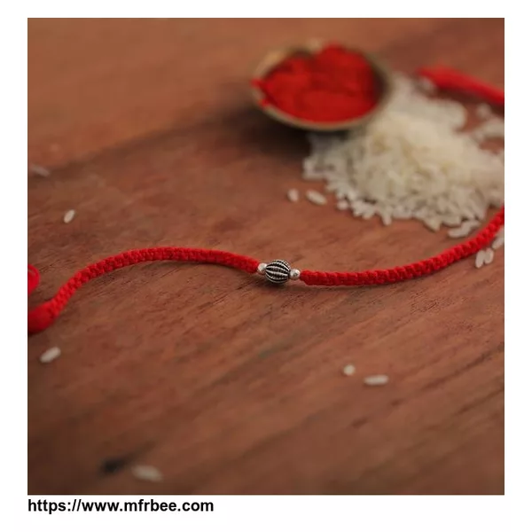 Barrel Bead Silver Rakhi