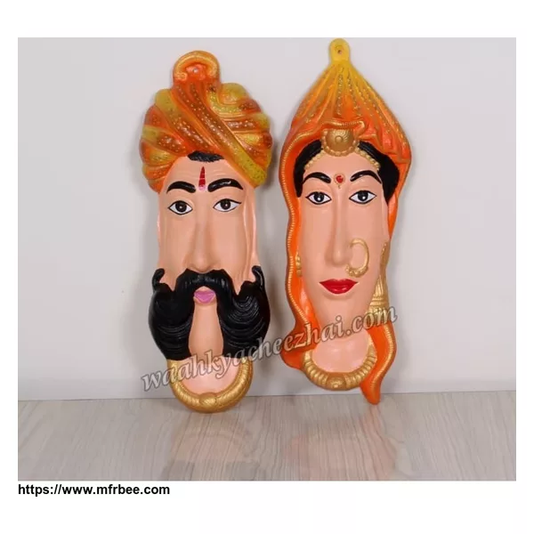 Rajasthani Orange Couples Face Wall Hanging