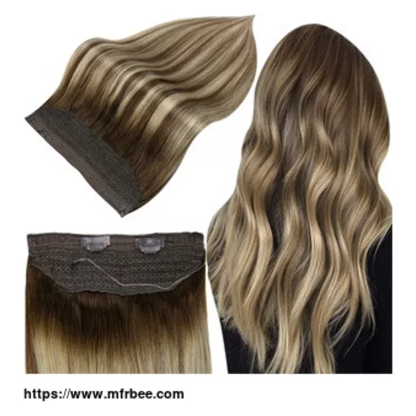 Full Shine Balayage Halo Human Hair Extensions Highlighted (#4/24/4)