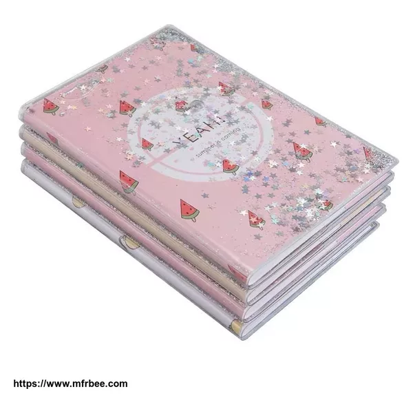 PVC customized promotional book cover liquid sequin quicksand notebook