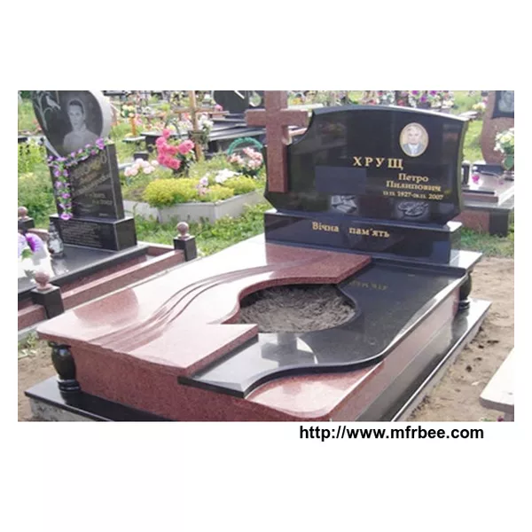 Black and Red Granite Tombstone with Cross