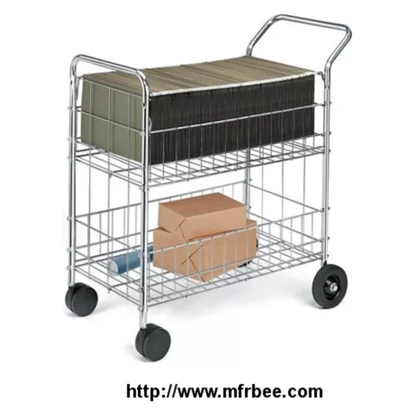 Wire mail cart holds office parcels, mails, files