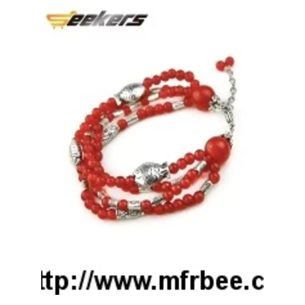 Handmade Chinese jewelry Sliver Fish Red Crystal Bracelet
