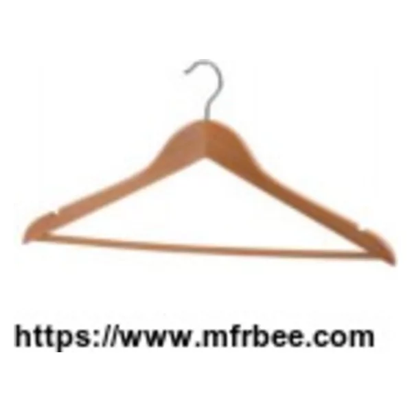 Natural wooden clothes hanger with wooden round bar