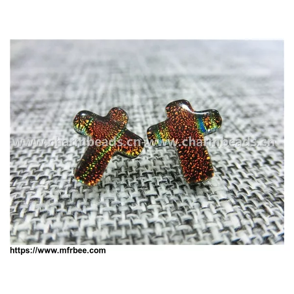 Dichroic Glass Stud Earrings Cross shaped